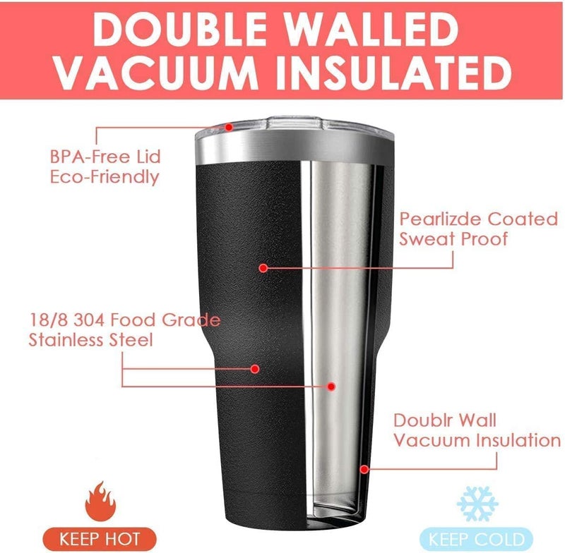 Deitybless 30oz Stainless Steel Travel Mug with Lid, 6 Pack Double Wall Vacuum Insulated Bulk Tumbler with 6 Straws, Powder Coated Coffee Cup Suitable for Vehicle Cup Holders(Black) - Image 2